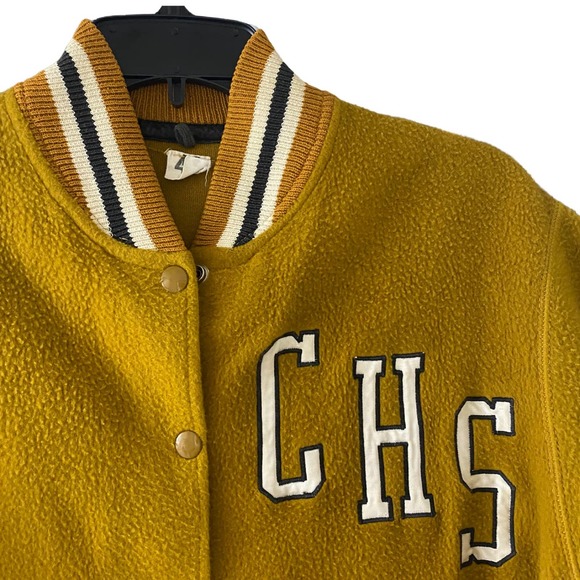 1960s Gold High School Button Up Jersey Shirt Jacket CHS / Men’s S/M - Picture 2 of 5